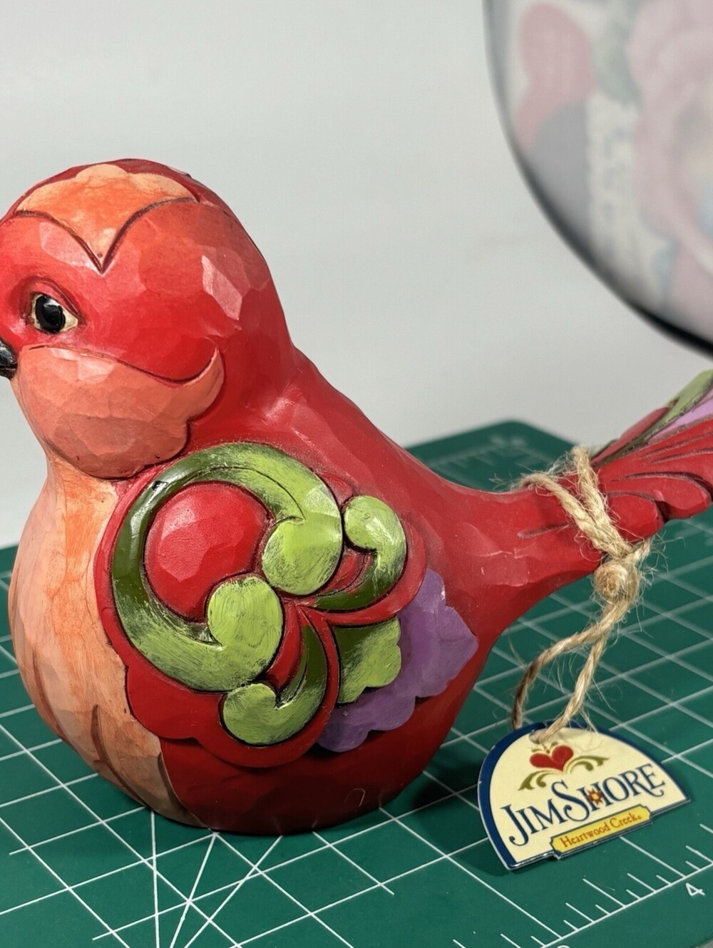 Jim Shore Heartwood Creek 2016 #4056963 In Fine Feather Red Swirl Bird W Tag 4”